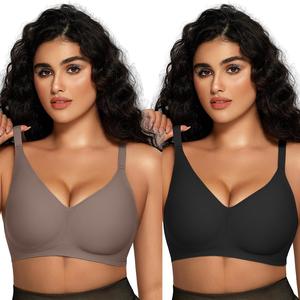 OEAK 2PCS Women Comfortable Push Up Bras Wireless Seamless Full Coverage Jelly Bra Buttery Soft Everyday Tshirt Bra Convertible Bra