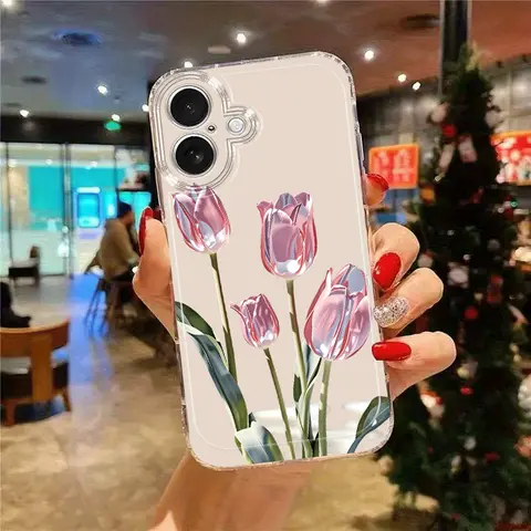 Pink Tulip-Patterned TPU Full-Cover Smartphone Case - Drop-Proof, Shockproof, Non-Slip Cellphone Accessory for iPhone 18 Pro Max, 17, 16, 15, 14, 13, 12, 11, XS, X Series Handheld Devices, Playful Art Design, Gift Idea