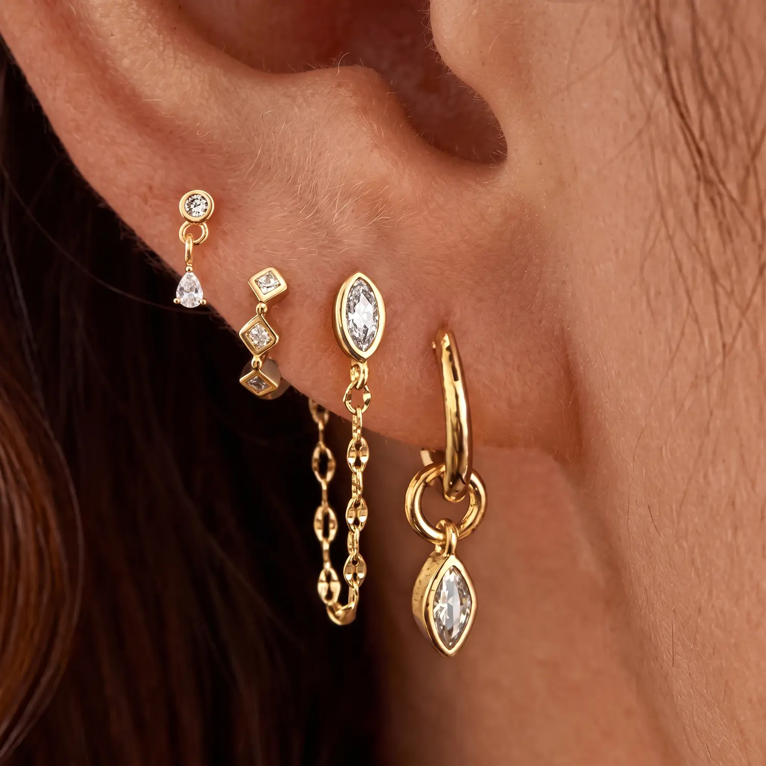 Gold Earrings for Women, Dainty Earring Stacks 14K Gold Plated Chain Earrings Cute Hypoallergenic Earrings for Women Trendy Unique Drop Hoop Earrings Stack Fashion Gold Jewelry Set