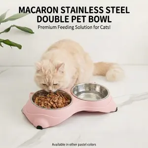 Macaron Stainless Steel Double Pet Bowl - Sturdy Durable Feeding Solution for Cats with Non-Slip Base Easy to Clean 34cm x 18cm x 8.5cm Pastel Colors tiktokshopspringglowup medium small large breed