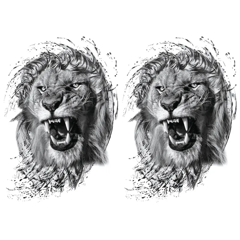 2 Pcs Temporary Lion Tattoo Stickers, Realistic Animal Fake Tattoos for Adults Men Women, Unique Body Art Accessories