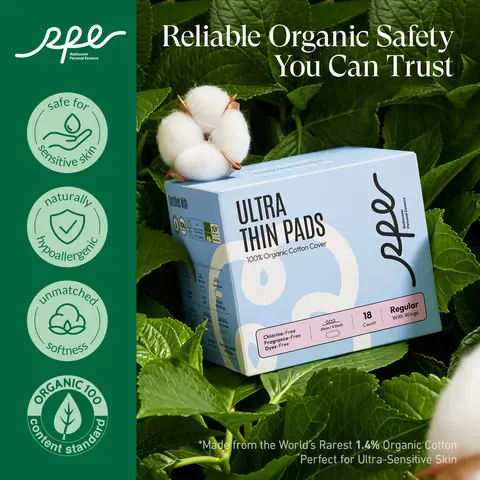 RPE Life Daily Disposable Organic Cotton Feminine Care Pads - Wider Wings, Soft, Unscented, Ultra Thin, Water Absorbing, Absorbent, Leak-Proof, Gentle, Hypoallergenic, All Skin Types, Large Value Pack, First-Time Friendly, On-the-Go Confidence