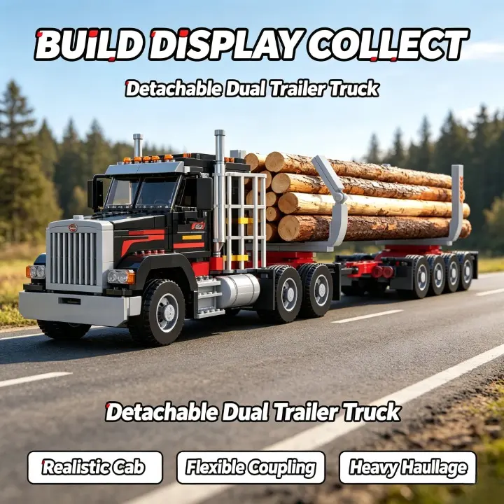 Classic American Heavy Semi Trailer Truck Brick Model Set Do It Yourself Cargo Vehicle Assembly Toy Detailed Head Decor For Hobby Building Collectible Or Holiday Present