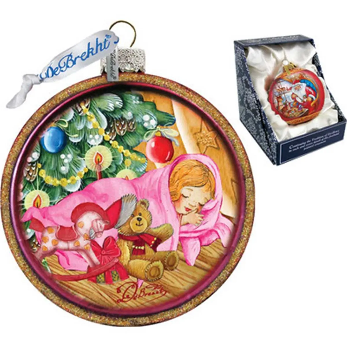 212 MAIN GDeBrekht Hand-Painted Baby 1st Christmas Cut Ball Glass Ornament - Old World Russian Fedoskino & Palekh Technique, 3.5 x 3 x 3.5 in. Miniature Scene, Luxurious Satin Ribbon, Festive Home Decor Gift, Christmas Tree Decoration, Gift Box