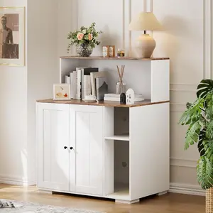 Dog-Proof Modern Cat Litter Box Furniture Enclosure – Cat House with Adjustable Shelf, Charging Station, Storage & Organization – Fits Most Self-Cleaning Litter Boxes, White