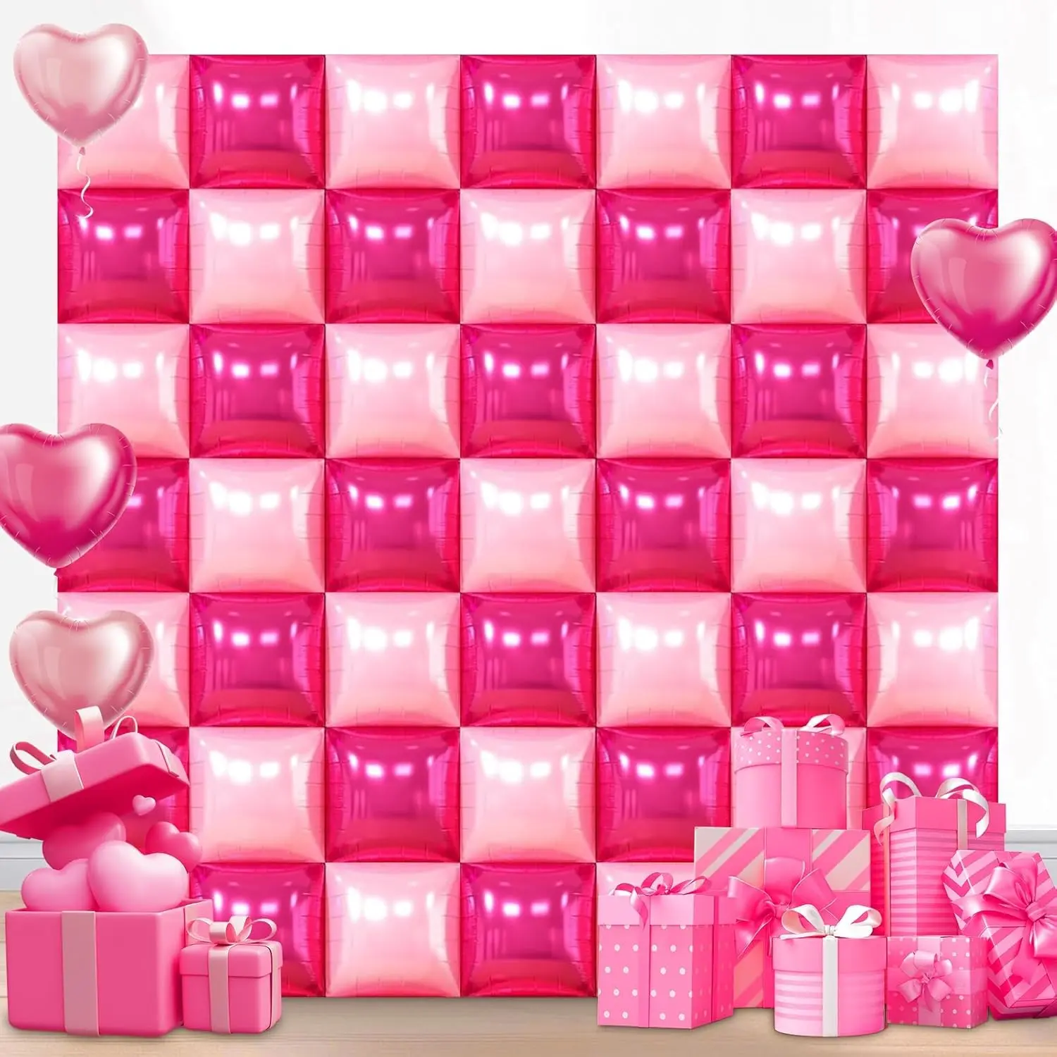 50-Piece Hot Pink Square Foil Balloon Set Double-Sided DIY Arch & Backdrop for Parties