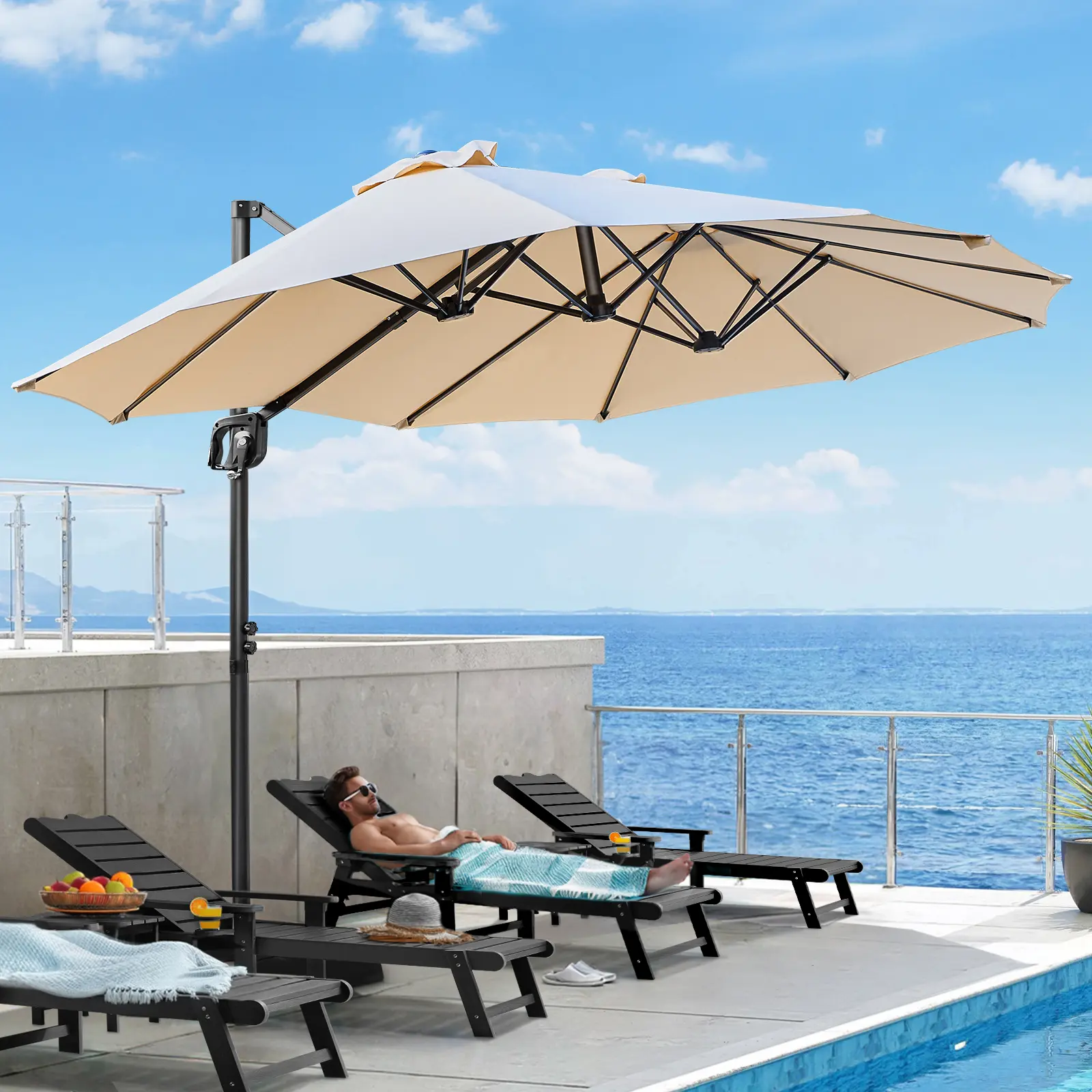 13 ft wood patio umbrella Yescom 13ft Patio Wood Market Umbrella Multiple Colors Tan