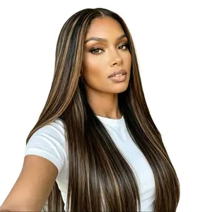 【New In】Nadula Black with Caramel Highlights Yaki Straight Glueless 7x5 Closure Human Hair Wigs with Drawstring Natural Hairline No Slip Beginners Friendly