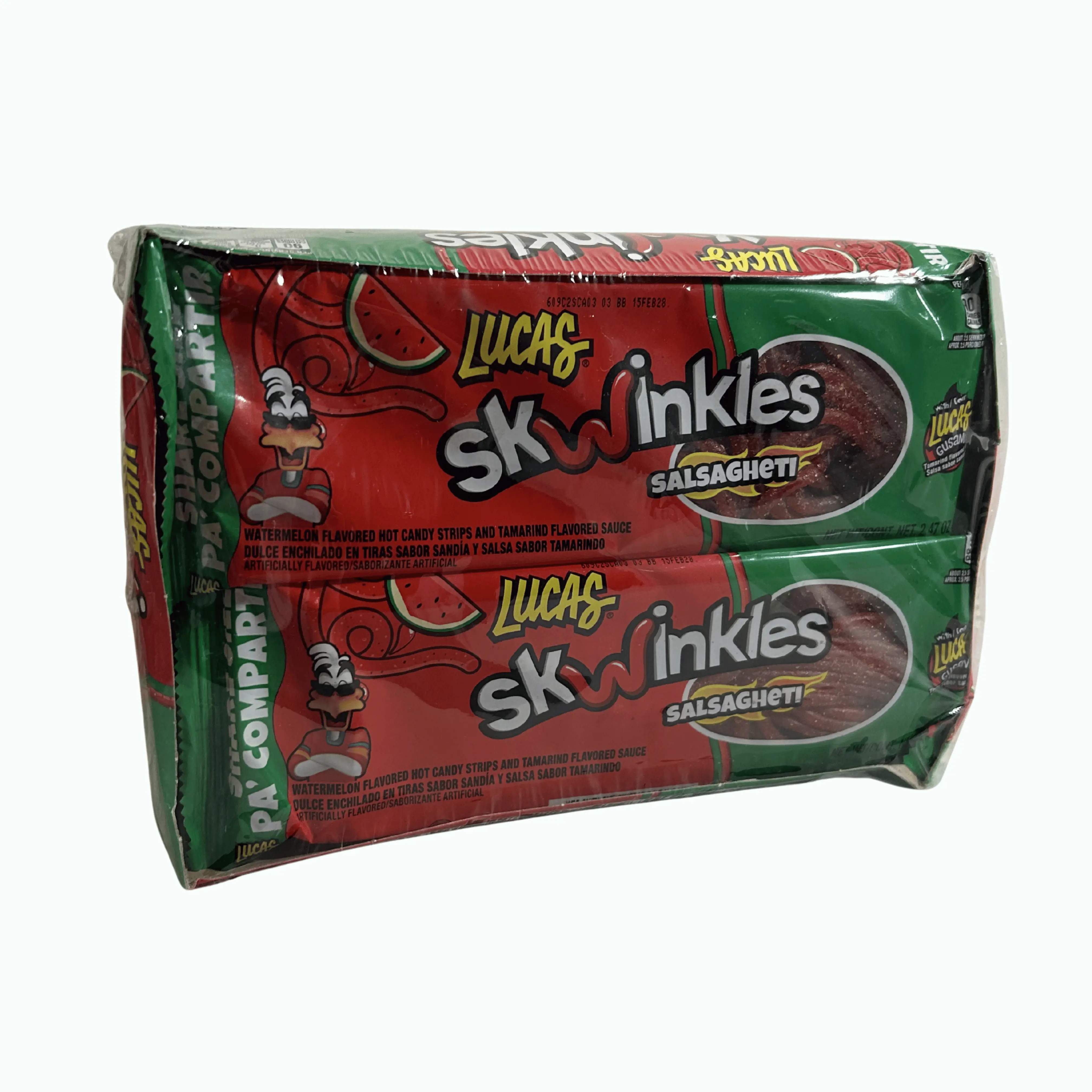 Lucas Skwinkles Salsaghetti Watermelon Candy 6 Pack | Mexican Candy Strips with Tamarind Sauce