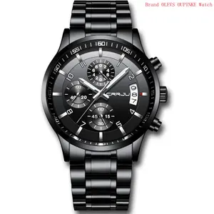 Brand CRRJU Men's Fashion Stainless Steel Watches Date Waterproof Chronograph Wristwatches,Stainsteel Steel Band Waterproof Watch