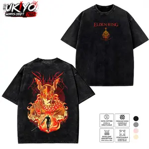 Elden Ring Malenia Graphic T-Shirt - Blade of Miquella Heavyweight Cotton Acid Wash Oversized Tee - Fire Red Gaming Aesthetic Streetwear Shirt Men Women
