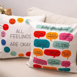 Mental Health Theme Pillowcase, Colorful Emotions & Daily Affirmations, 18x18 Inches, Ideal for Living Room, Bedroom, Office, Child's Room