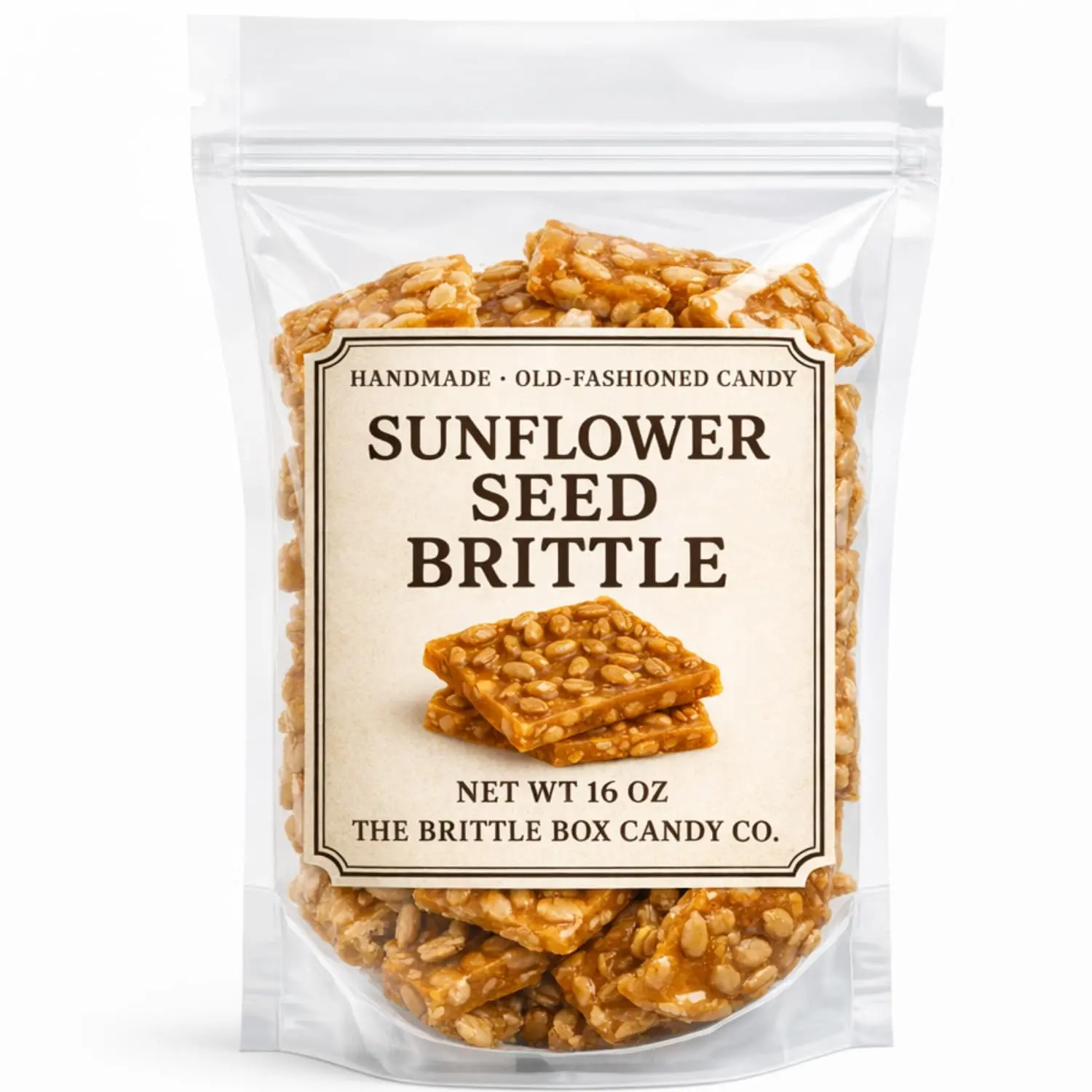 Handmade Sunflower Seed Brittle Candy – 16 oz Resealable Bag | Old-Fashioned Small-Batch Crunch | Sweet & Nutty Seed Brittle