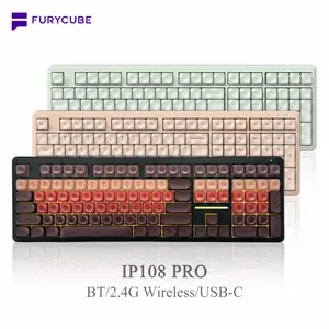 FURYCUBE IP108 PRO Foundation Office Keyboard, 108 keys Tri-mode Cute Quiet Keyboard with Number Pad, Home Key, Mechanical Feel Keyboard, RGB Lighting Ergonomic Silent Computer Gaming for PC,MAC,PS4,XboxONE, Gift, pc, accessories
