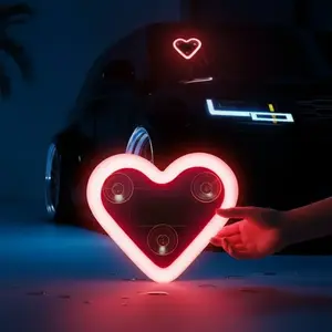 Solar Heart-Shaped LED C-Pillar Light for car decor, Car Ornament, solar powered neon sign with light sensor, waterproof easy-install wireless interior accessory