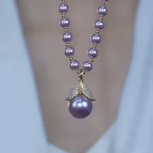 LisiZen French Princess Pearl Necklace, Chic Luxury Fish Tail Pendant, Elegant Violet Statement Jewelry, Royal Inspired Collarbone Chain DZXL3428