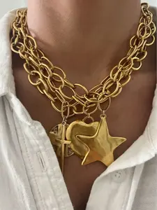 Chunky Chain Necklace for Women Layered Charm Necklace Star Cross Pendant