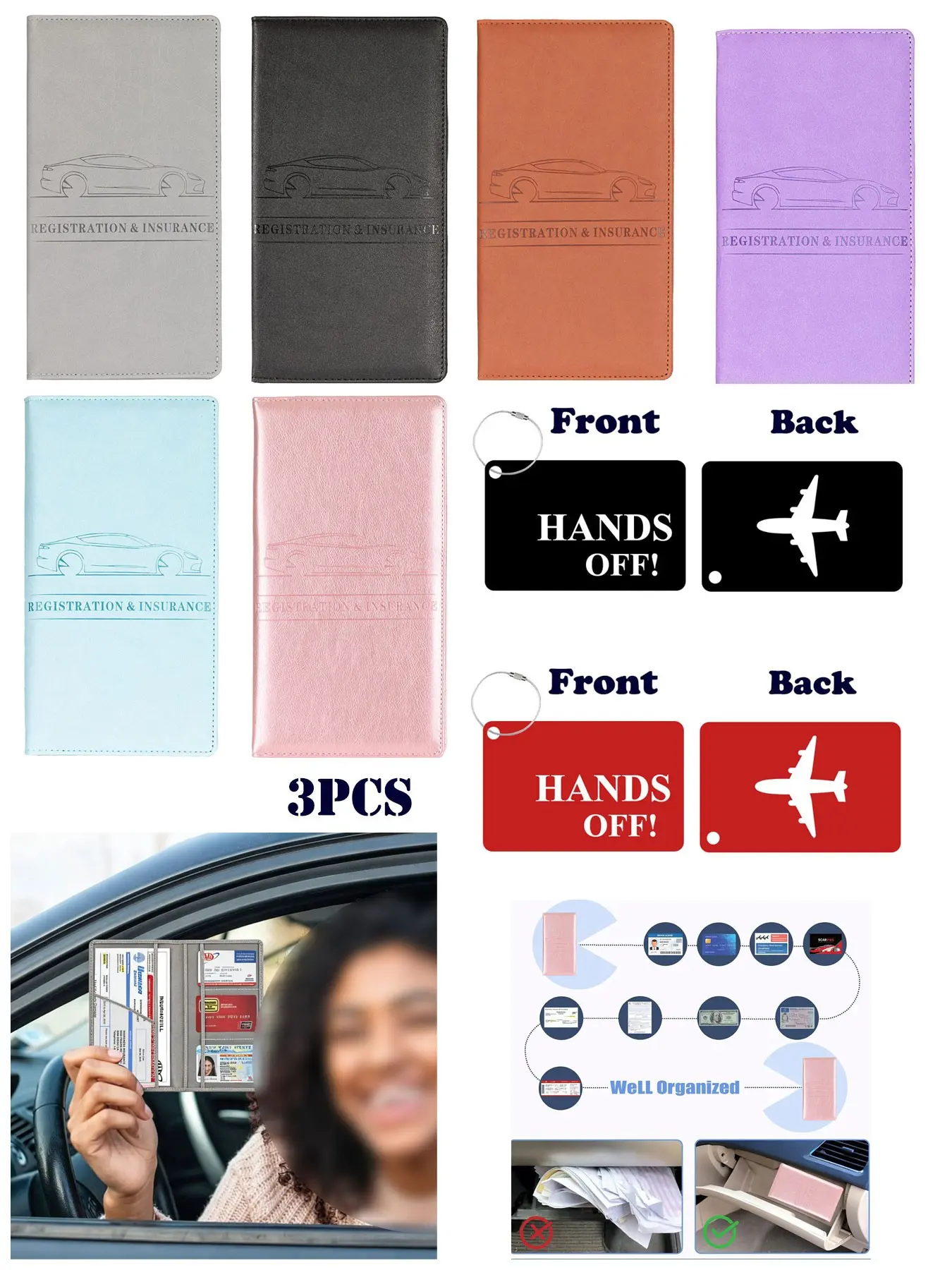 3-Piece Car Document Organizer Set, Keychain Wallet, Glove Box Storage Bag, Multi-Functional Vehicle Storage Tool, Sort Ids, Tickets, Cards, Car Interior Organizer, Auto Interior Organizers
