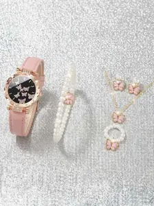 6-piece set for women, fashion and minimalist butterfly digital leather watch