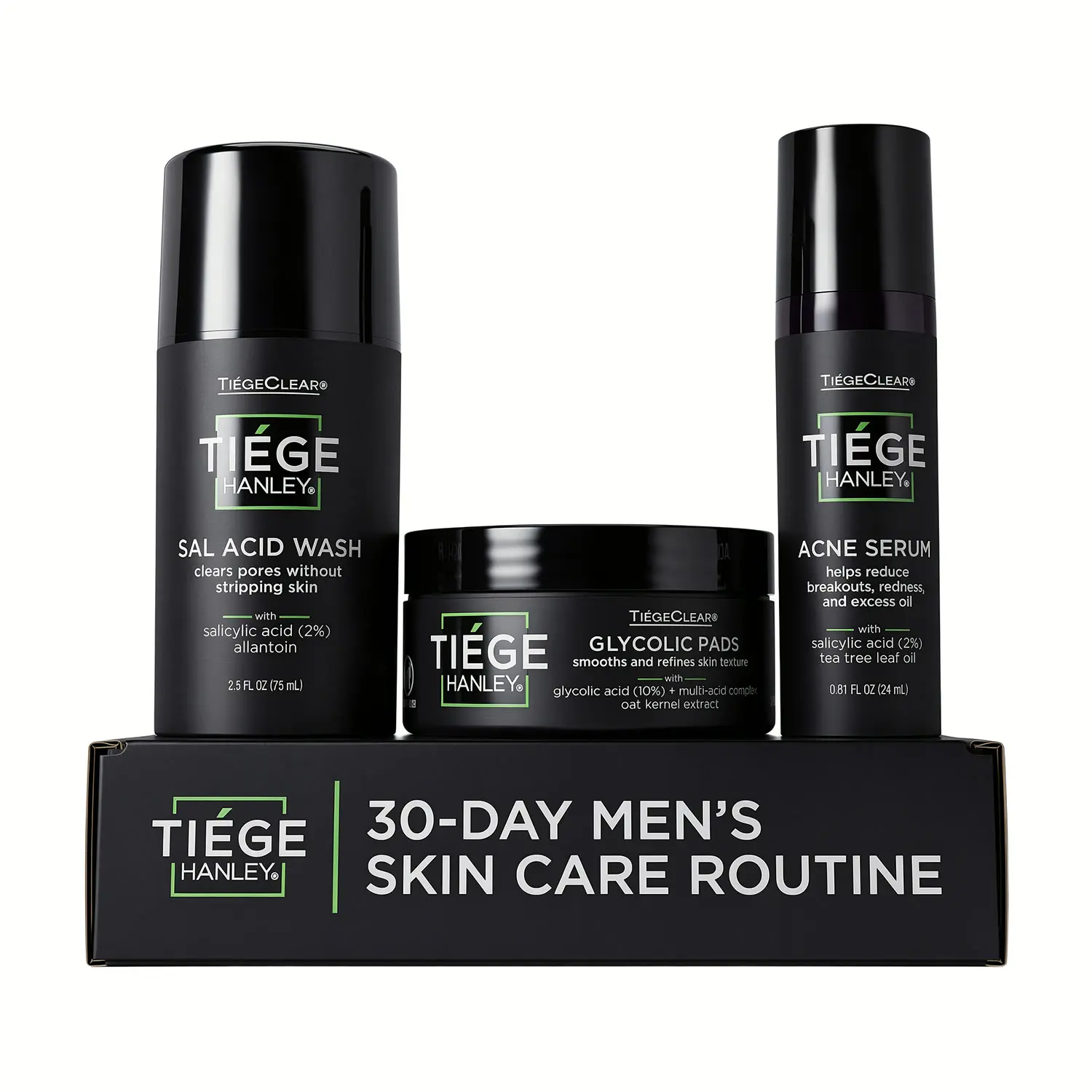 TiegeClear Acne Treatment System - Salicylic Acid Wash + Acid Pads + 2% Acne Serum
