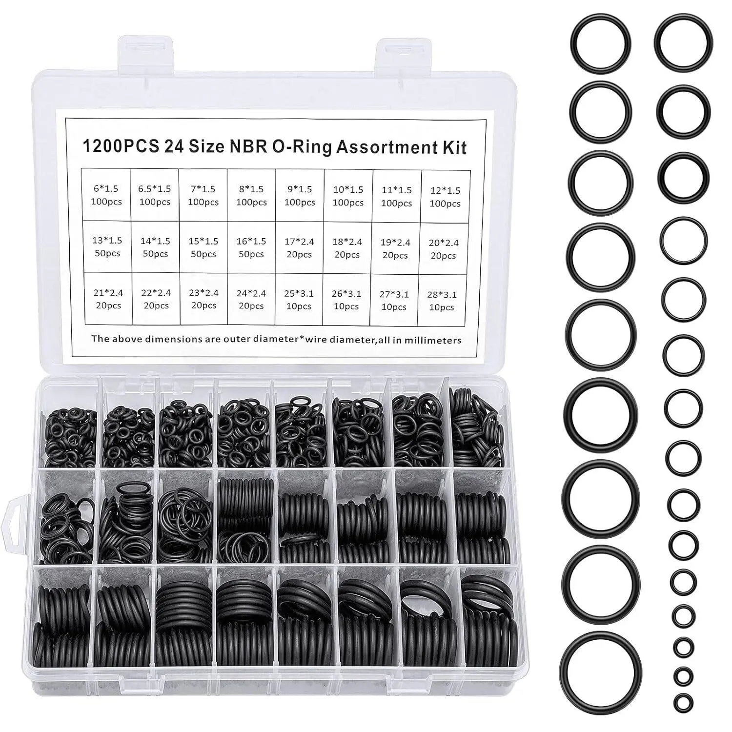 1200pcs 24 Size O Ring Assortment Kit Rubber Sealing Washers Retaining Rings 1200pcs 24 Size O Ring Assortment Kit Rubber Sealing Washers Retaining Rings