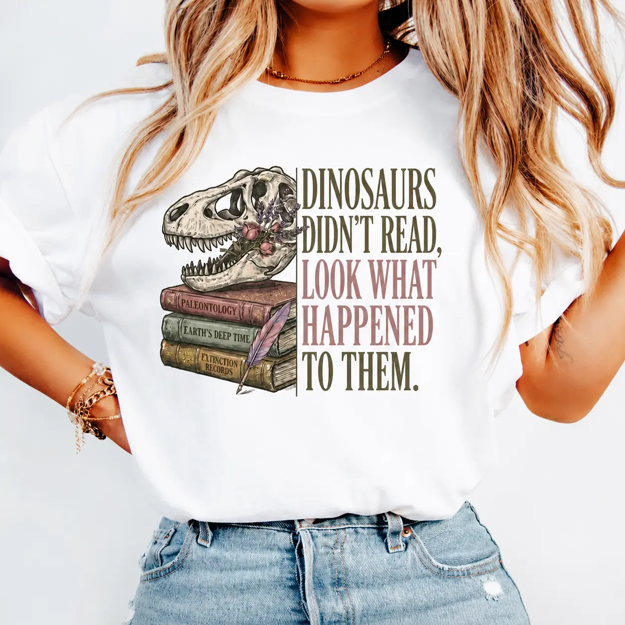 Women Oversized Dinosaurs Didn't Read T-shirt, Funny Book Lover Gift, Librarian Shirt, Reading Teacher Tee, Bookworm Apparel Casual Comfy Clothes Casual Everyday Tee