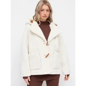 Cider Fleece Collar Toggle Button Oversized Long Sleeve Duffle Jacket [LIVE ONLY]