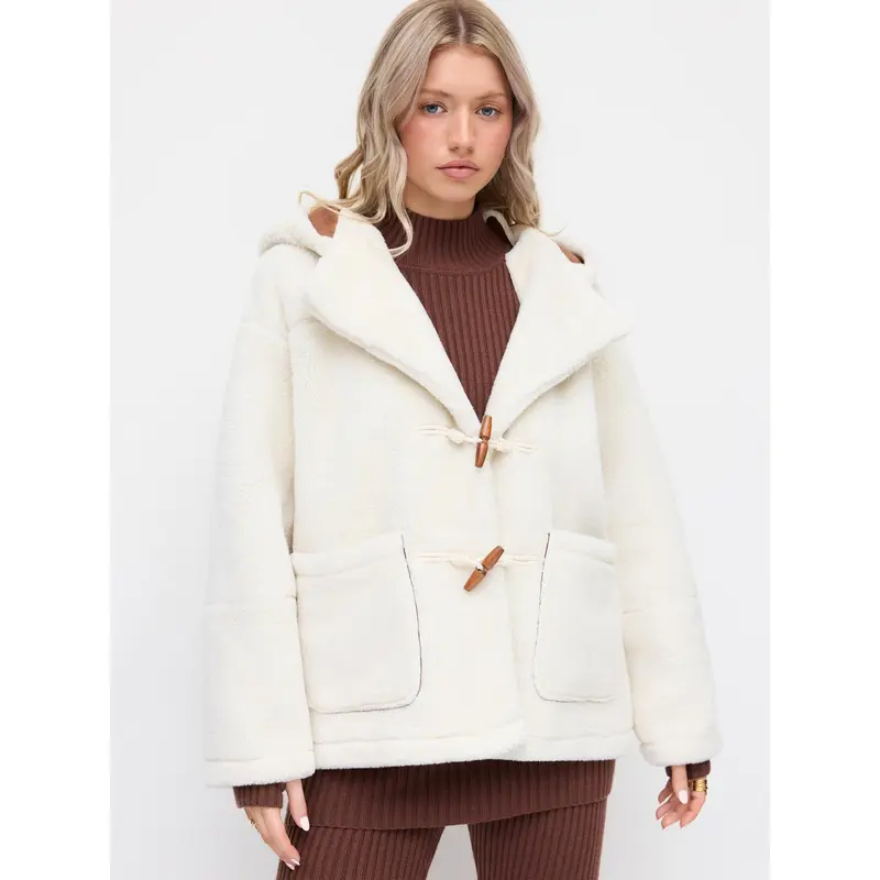 Cider Fleece Collar Toggle Button Oversized Long Sleeve Duffle Jacket [LIVE ONLY]