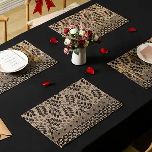 Vintage Farmhouse Rectangular Insulated Table Mats, Flax Leaf Embroidery Design, Available in Two Colors, Set of 4 Pieces