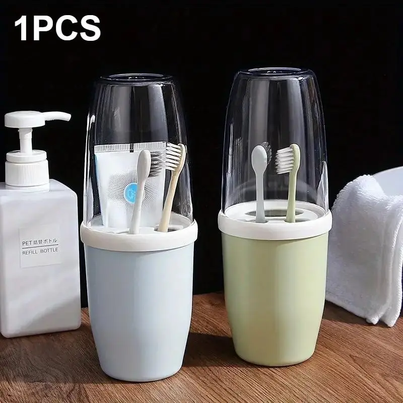 Stylish Couple Mouthwash Cup with Leak-Proof Lid, Compact Toothbrush Holder with Cover for Home & Travel, Convenient Storage Solution