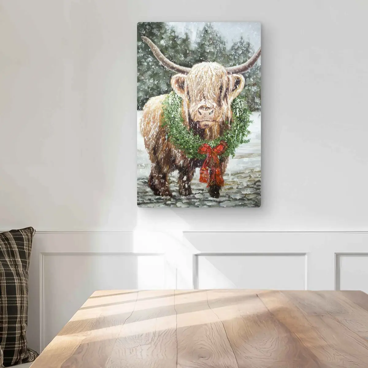 212 MAIN Highland Christmas Cow Print Aluminum Hanging Wall Art - 12x18 in. Metal Decoration, Brown Rustic Modern Farmhouse Prints, Art Illustrations, Kitchen Holiday Gift