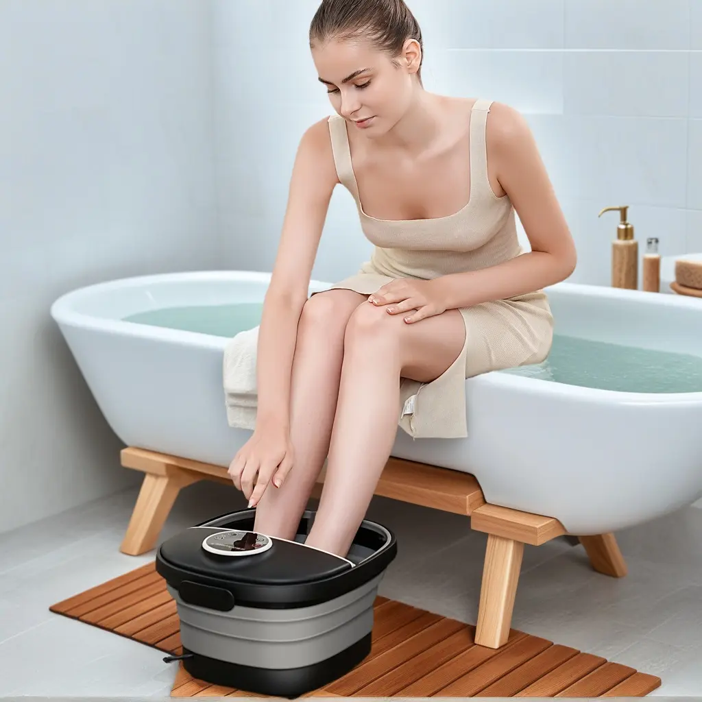 Christmas gifts Collapsible Foot Spa Bath with Heat and Massage and Jets, Pedicure Foot Spa, Foot Soak Tub with Non-Motorized Massage Rollers and Foot File, Foot Massager Spa