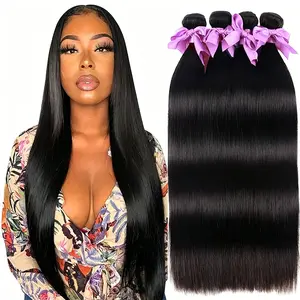 Rovess 30 Inch Straight 100% Human Hair Bundles  12A Brazilian Virgin Hair Extensions Double Weft Silky Texture
