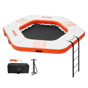 VEVOR Inflatable Floating Dock, 8FT Inflatable Dock Platform with 5FT Trampoline Mesh Pool, Non - Slip Floating Platform Water Mat with Portable Bag Detachable Ladder for Pool Beach RelaxationVEVOR Super Brand Day