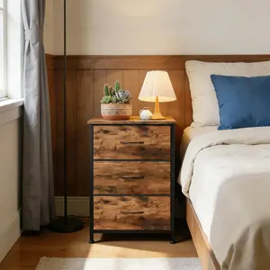 YJ-Garvee Commode 3 drawers with removable bins – Multifunctional bedside table or sofa end table – Storage for bedroom, living room, hallway, closet – Retro style & Black