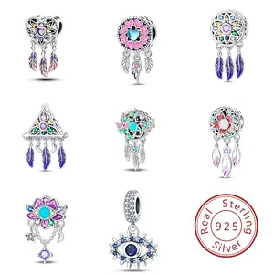 925 Silver Crescent Circular Dreamcatcher Net Lucky Blessing Series Charms Beads Fit  Original Bracelets DIY Jewelry