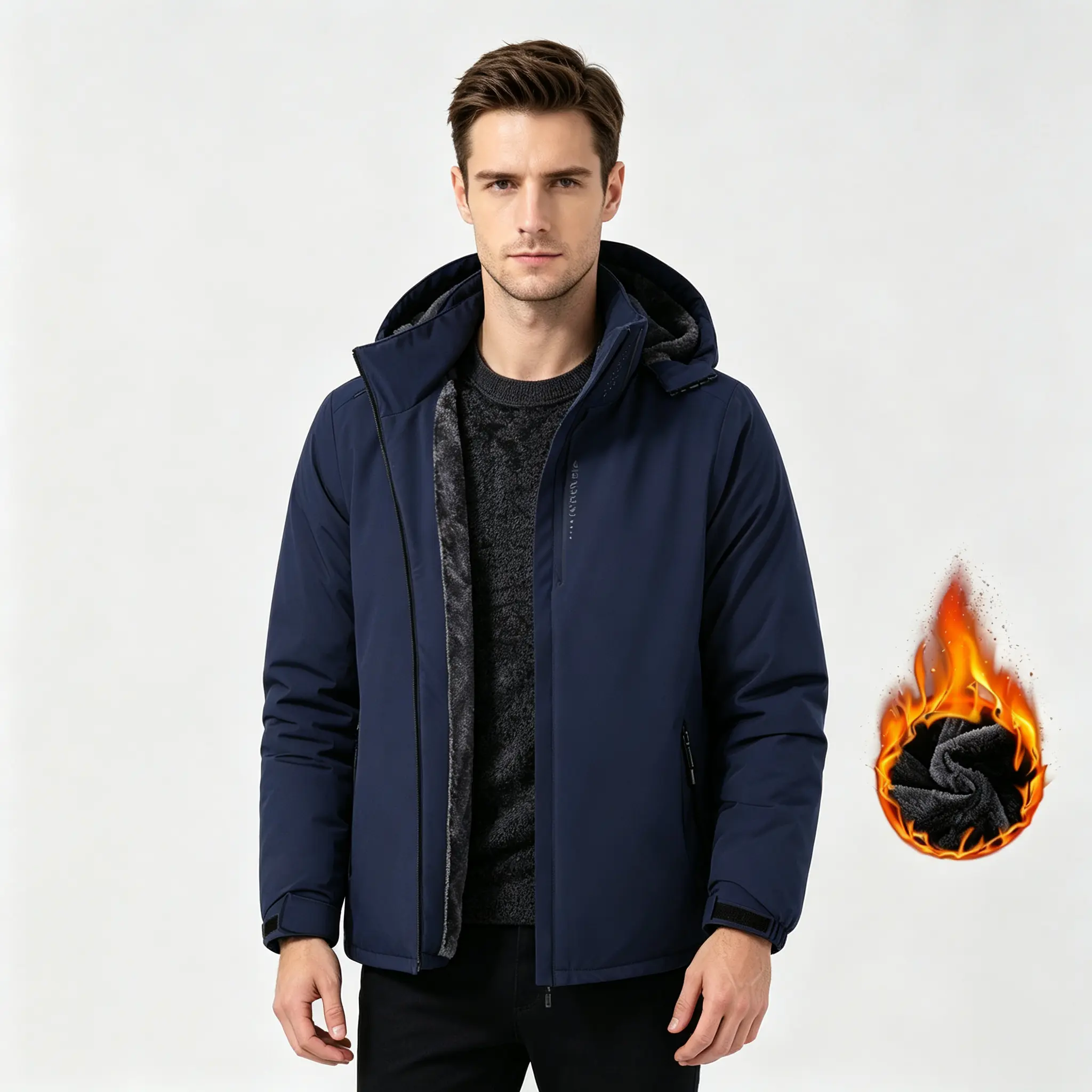 Men’s Winter Windproof Waterproof Fleece-Lined Warm Outdoor Casual Sports Jacket