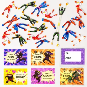 28Pcs Sticky Climbing Ninja with Kids Valentines Cards for Valentine Party Favors 2025 Valentine Exchange Cards 4 design &7 design