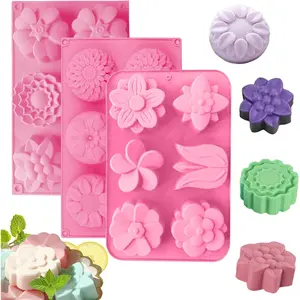 3 Pack Flower Silicone Soap Molds with Different Cavities & Shapes Perfect for Soap Making Handmade Cake Chocolate Desserts Biscuit Pudding Teacake Jelly