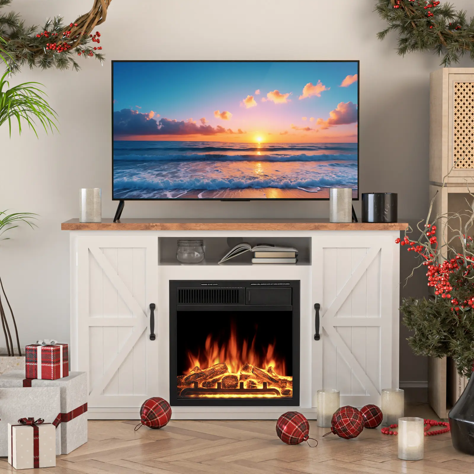 Xbeauty 47" Freestanding Corner Electric Fireplace Mantel - Traditional Walnut Wood Surround Firebox, Silent Infrared Quartz Heater, Adjustable LED Flame, Remote Control, 500W-1500W Heating Modes, Practical Heat Output for Easy to Warm Small Home