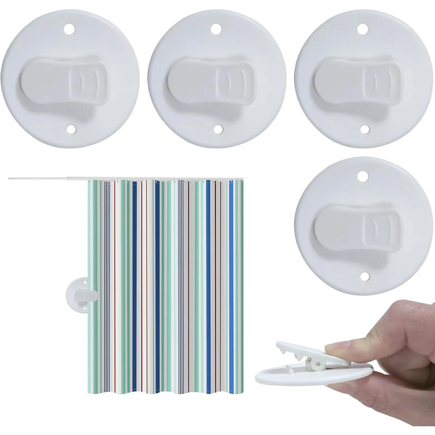 Shower Splash Guard Clip,4Pcs Self Adhesive Shower Curtain Clips,Shower Curtain Clips for Inside Shower,Shower Curtain Holder for The Wall Weight Clip(White) (A-White)