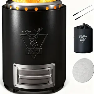 Tabletop Fire Pit 9.7 x 7.1 in, Flame Intensity Control Camping Stove for Outdoor & Patio, Fueled by Pellets or Wood, Safe Burning Table Top Firepit, with Travel Bag & 2 Mini Sticks, Silver outdoor fire