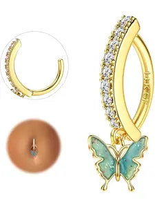 14K Gold Filled Belly Button Ring Hypoallergenic Surgical Stainless Steel Clicker Belly Rings Hoop CZ Butterfly Heart Teardrop Flower Reverse Belly Button Rings Belly Piercings Jewelry for Women 14G Navel Ring