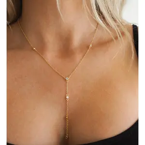 Abigail Necklace 18K Gold Electroplated Gold and Crystal Y Chain Necklace Adjustable Length 18-20 inches with 3-inch Drop