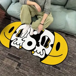 Trendy American Street Style Skull Patchwork Carpet, Soft Plush Rug for Bedroom Living Room Hallway, Comfortable Indoor Decoration, Shaggy Area Rug, Fluffy Modern Rug