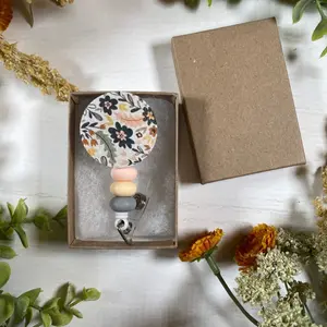 Genuine Leather Flower Badge Reel, Beaded Floral Badge Reel, ID Holder, Badge Pull, Name Badge Holder, Leather Badge Reel, Flower Badge Reel