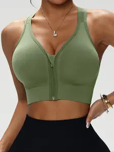 Women's Zipper Front Closure Bra, Removable Pads, X-Back Seamless Design, Suitable for Sports, Running, Gym, Cycling, Rock Climbing, Yoga, Yoga Clothes