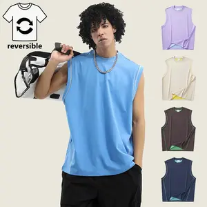 Men’s 3-Pack Reversible Tank Tops, 59.75% Cotton 40.25% Polyester, Loose Fit Breathable Sleeveless Tees for Casual Streetwear & Gym