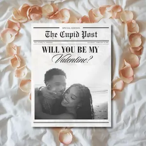 Will You Be My Valentine Newspaper Poster, Valentines Day Art Print, Gift for Couple