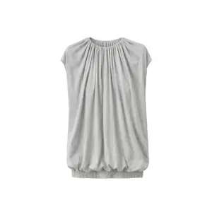 Women's Cotton Fit T-Shirt, Shirred Neck Circular Piece Top